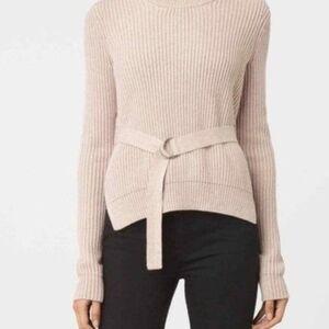 All Saints Women's Beige Ribbed Sweater with Belt